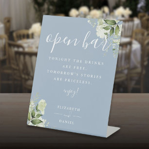 Signe De Table Dusty Blue Moderne Élégant Verdure Floral Open Bar