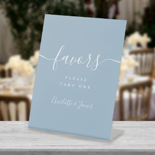 Signe De Table Dusty Blue Moderne Script Mariage Faveurs Table