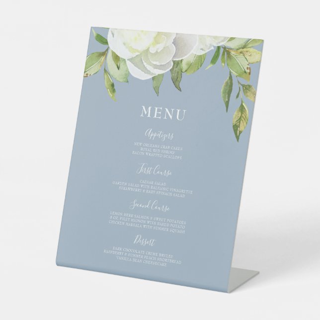 Signe De Table Dusty Blue Spring Floral Peony Menu Mariage (Recto)