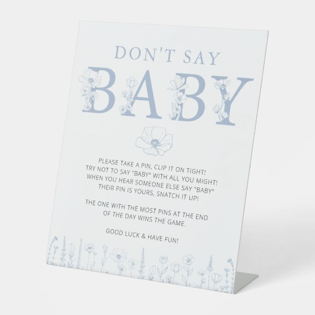 Signe De Table Dusty Blue Wildflower Don’t Say Baby Game Sign (Recto)