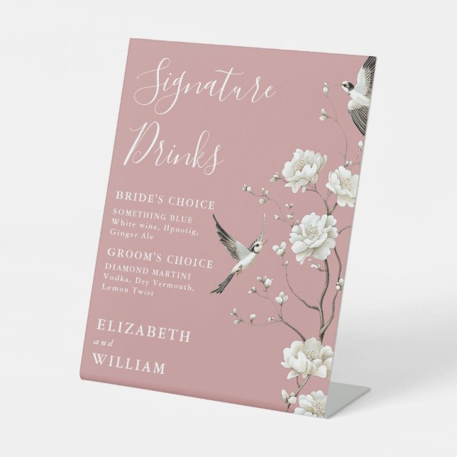 Signe De Table Dusty Rose Chinoiserie Signature Boissons Mariage (Recto)