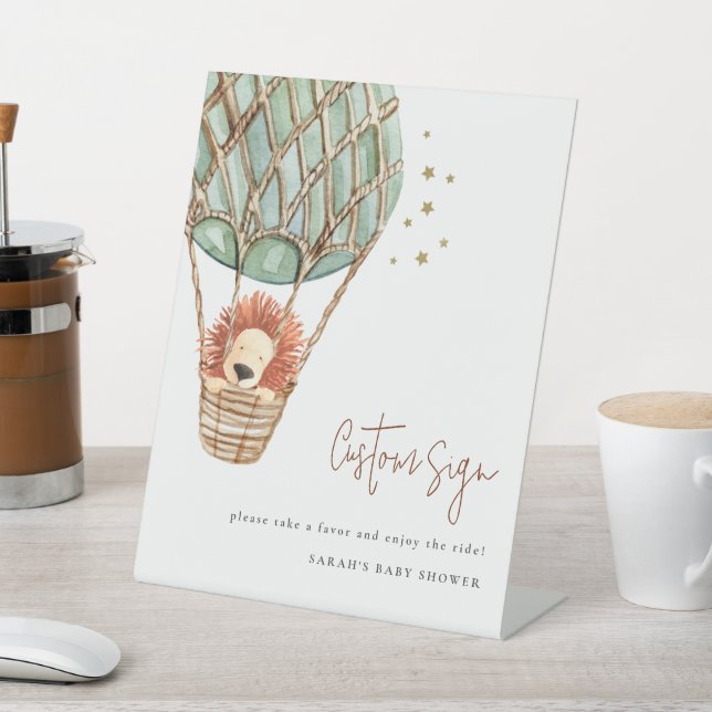 Signe De Table Eco Green Hot Air Balloon Lion Stars Personnalisé  (In SItu)