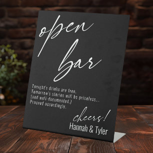 Signe De Table Écriture manuscrite contemporaine Funky Black Open