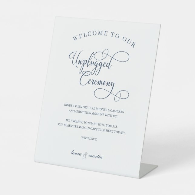 Signe De Table Elegance Navy Bleu Script Cérémonie de débrancheme (Recto)