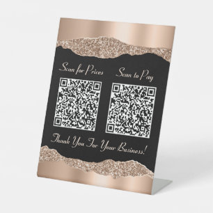 Signe De Table Élégant 2 codes QR Rose Parties scintillant or noi