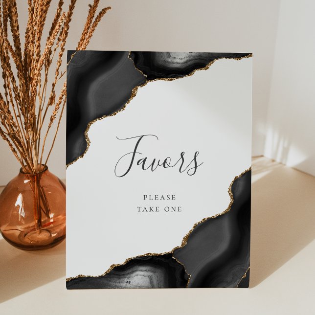 Signe De Table Élégant Agate Black Gold Wedding Faveurs (Créateur téléchargé)