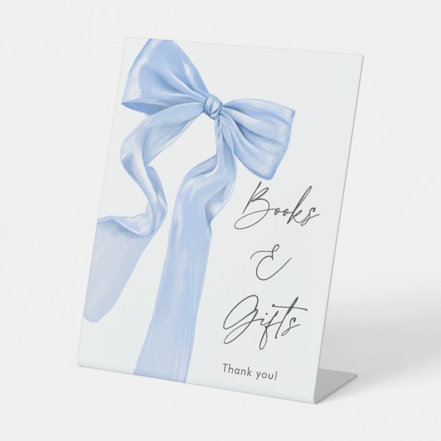 Signe De Table Élégant Baby shower de boue bleue Livres et cadeau (Recto)