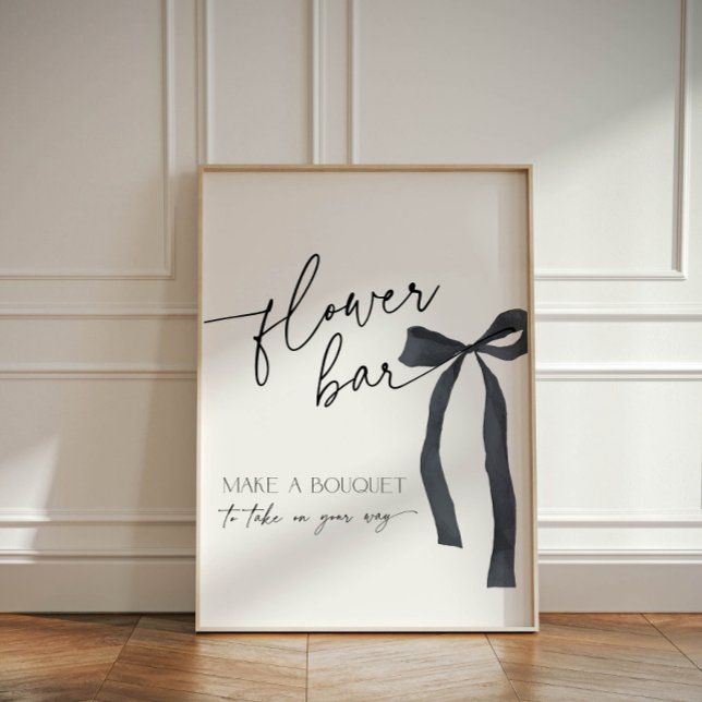 Signe De Table Élégant bar à fleurs noir Faire un bouquet (Elegant flower bar, make a bouquet to take on your way sign with black bow)