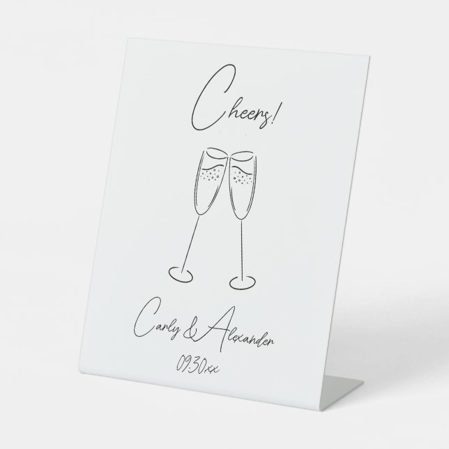 Signe De Table Elégant Bar Mariage en verre de champagne (Recto)