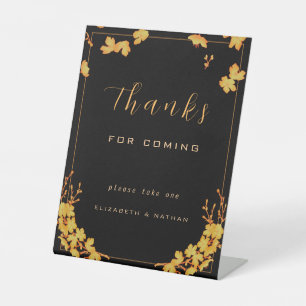 Signe De Table Elégant Black & Gold Floral Wedding Favor