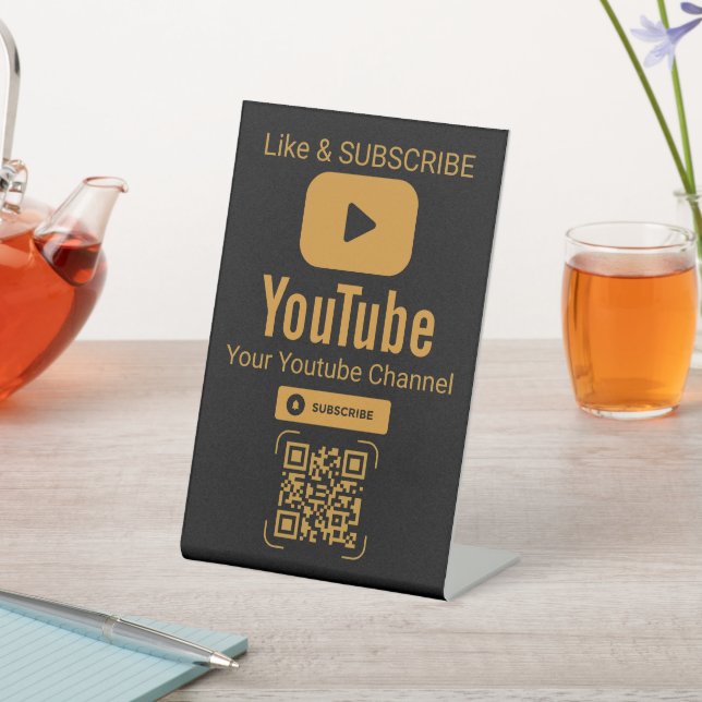 Signe De Table Elegant Black Gold YouTube QR Code Business Sign (In SItu)
