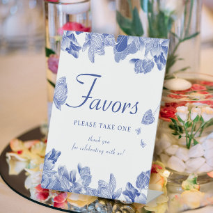 Signe De Table Élégant Blanc Bleu Chinoiserie Floral Faveur Signa