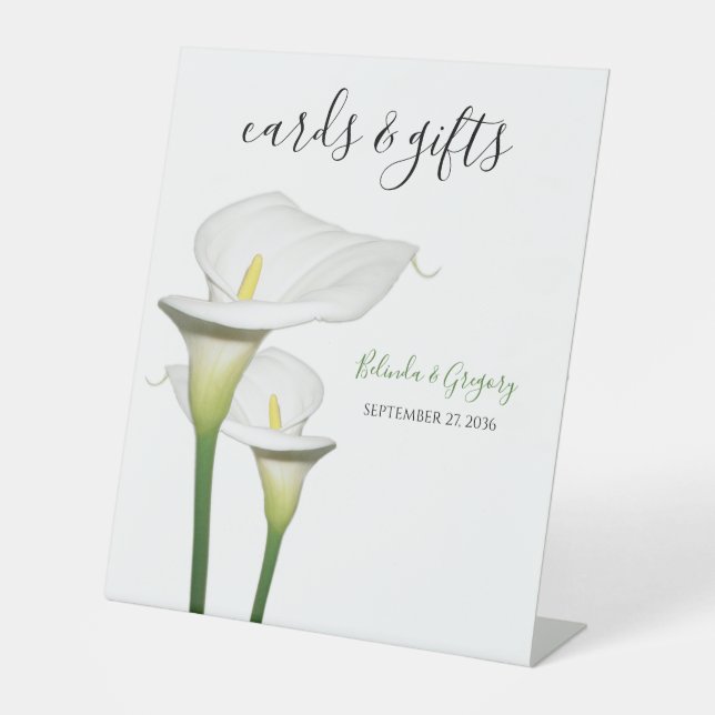 Signe De Table Elégant Blanc Calla Lys Mariage Cartes & Cadeaux (Recto)
