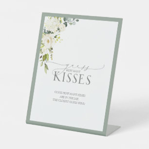 Signe De Table Élégant blanc gris vert floral Combien de baisers