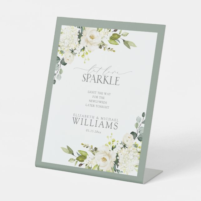 Signe De Table Élégant blanc gris vert floral Laissez l'amour éti (Recto)