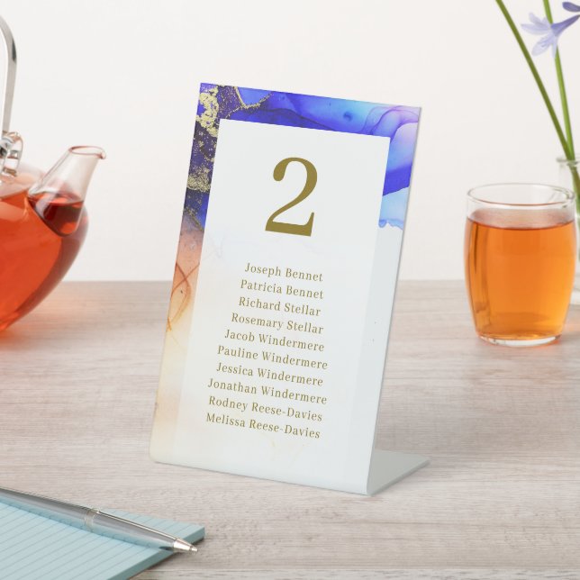 Signe De Table Elégant Bleu Blanc Mariage Table assise (In SItu)