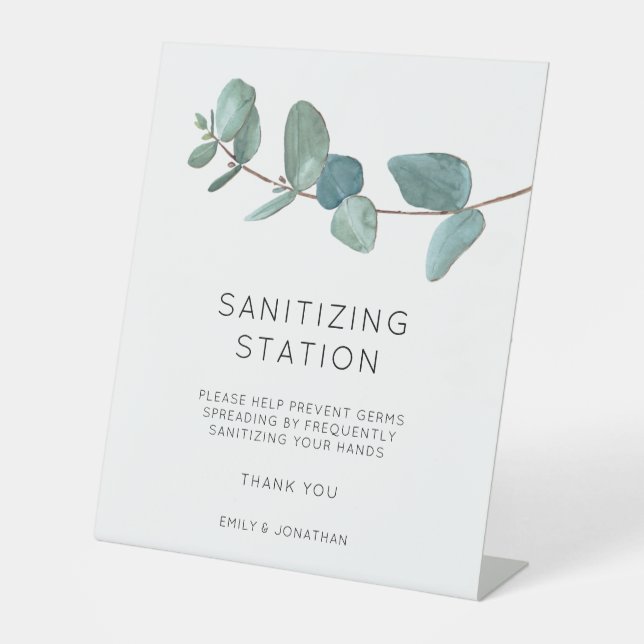 Signe De Table Elégant Bleu Eucalyptus Sanitizer Station mains Pe (Recto)
