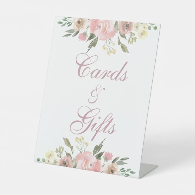 Signe De Table Élégant Blush Rose Floral Cartes et Cadeaux Mariag (Recto)