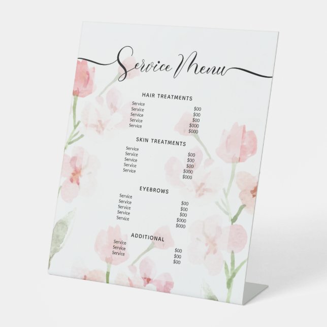 Signe De Table Elégant Blush Rose Floral Salon Prix Menu (Recto)