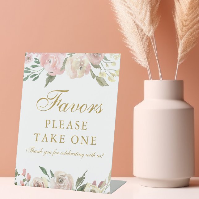 Signe De Table Elégant Blush Rose Or Floral Mariage Faveurs (Créateur téléchargé)