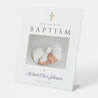 Elegant Boy Baptism Marine Bleu Photo Bienvenue