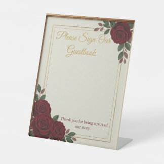 Signe De Table Elegant Burgundy Rose & Gold Guestbook Wedding Sig