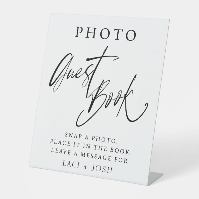 Signe De Table Elegant Calligraphy Wedding Photo Guestbook Table  (Recto)