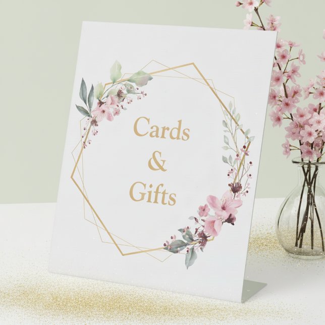 Signe De Table Élégant Cerisier Fleur Carte de fête et Cadeaux (Cards and Gifts Party Sign 🌸)