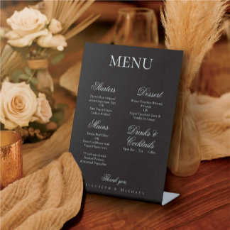 Signe De Table Elegant Charcoal Gold Foil Minimalist Wedding Menu