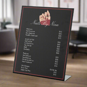 Signe De Table Elégant Chic Nail Salon Manicuriste Noir & Rouge