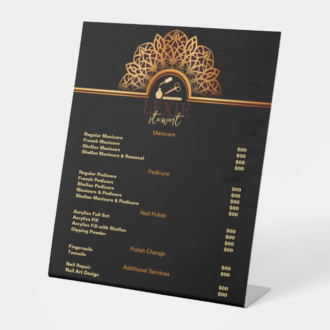 Signe De Table Elégant et Classy Nail Tech Tarifs (Recto)