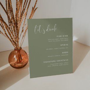 Signe De Table Elégant et moderne Sage Green mariage menu du bar