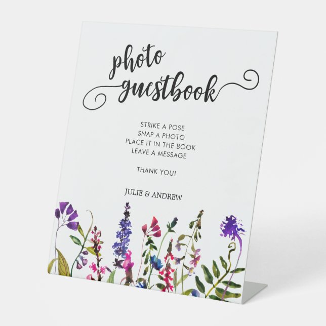 Signe De Table Élégant Fleur sauvage Photo livre d'or Piédestal (Recto)