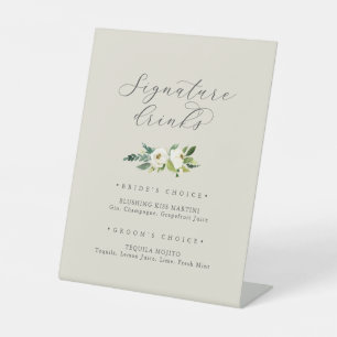 Signe De Table Élégant floral blanc   Boissons Signature Champagn