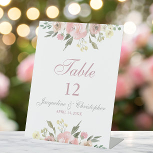 Signe De Table Élégant floral bleu rose de pivoine Numéro de tabl