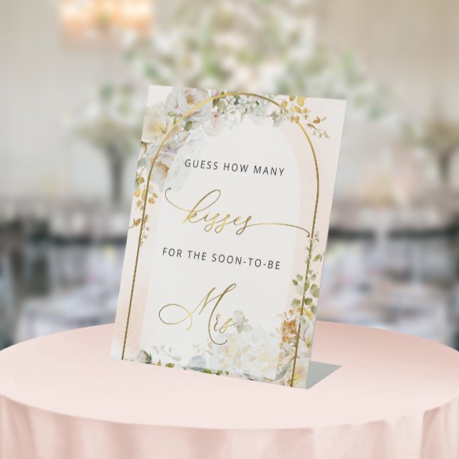 Signe De Table Élégant Floral Combien de Baisers Fête des mariées (Créateur téléchargé)