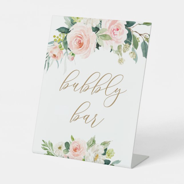 Signe De Table Élégant flou Aquarelle Florale Barre de bulles Sig (Recto)