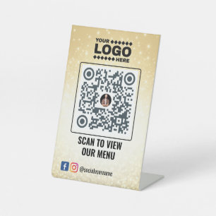Signe De Table Elegant Gold QR Code Menu Signe : No Contact Table