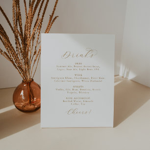 Signe De Table Elegant Gold Script Wedding Drinks Menu Sign