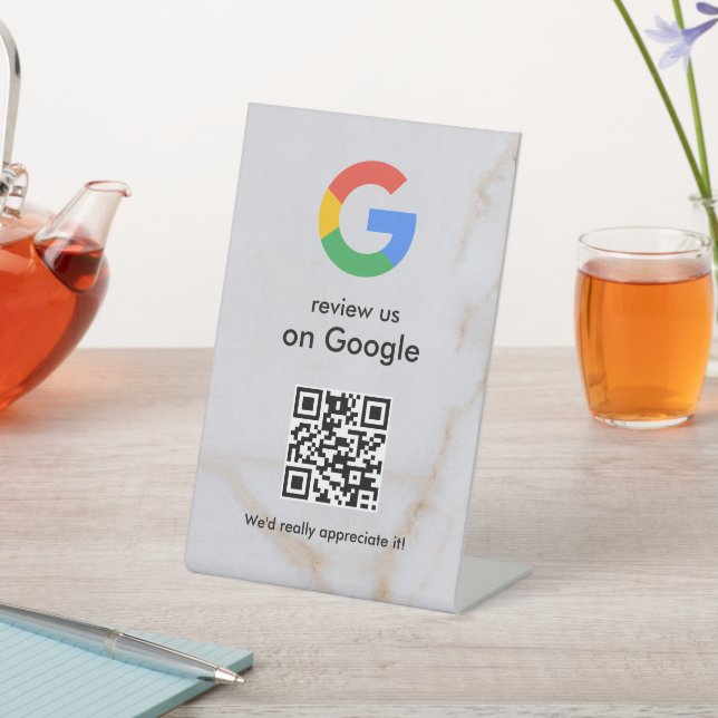 Signe De Table Elegant Google reviews qr code tabletop sign (In SItu)