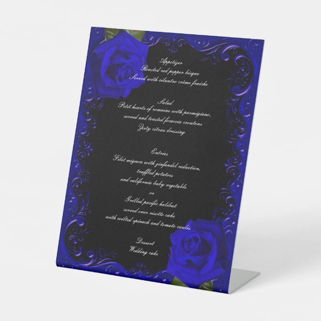 Signe De Table Elégant Goth Blue Rose menu Mariage (Recto)