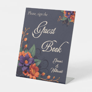Signe De Table Élégant gothique 3D Floral Sign Guest Book Mariage