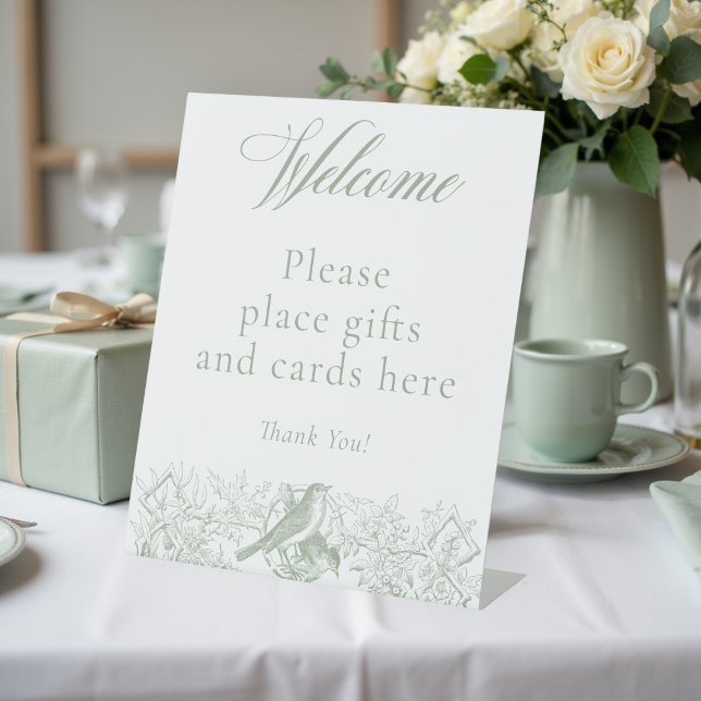 Signe De Table Elégant Green Chinoiserie Nature Birds Baby shower (Elegant Green Chinoiserie Nature Birds Baby Shower Pedestal Sign)