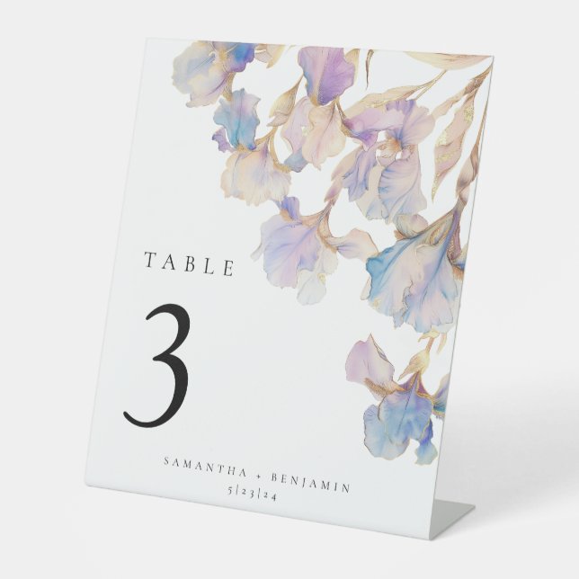 Signe De Table Élégant Iris Floral Mariage Numéro de table (Recto)