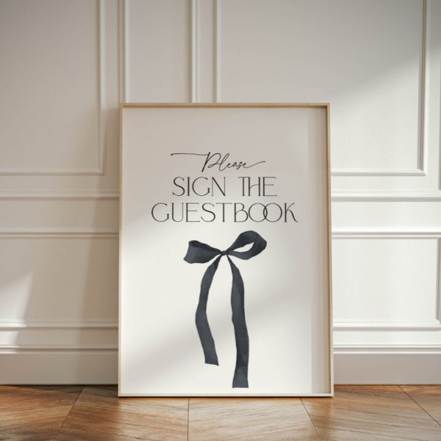 Signe De Table Élégant livre d'or gothique noir (Gothic black bow guestbook sign)