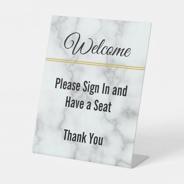 Signe De Table Elégant Marbre blanc Faux Bienvenue S'Il Vous Plaî (Recto)