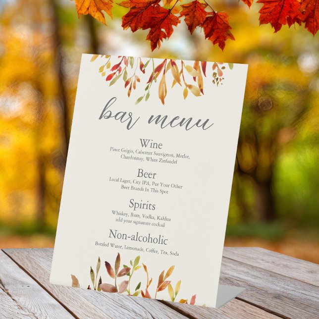 Signe De Table Élégant Mariage Automne personnalisé Feuilles d'au (Créateur téléchargé)