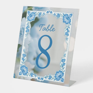 Signe De Table Élégant mariage de bleus et de superpositions blan