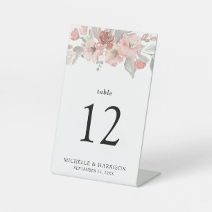 Signe De Table Élégant Mariage Fleurs Aquarelle Rose Pâle