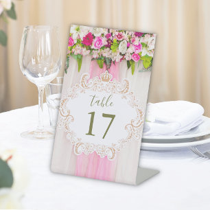 Signe De Table Élégant Mariage floral rose vif numéro de table